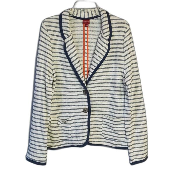 Merona White Blue Stripe Cotton Blazer Jacket Women's L - Picture 1 of 4